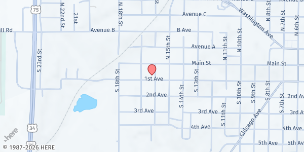 Map showing Plattsmouth Bible Church Mobile at 1602 1st Ave, Plattsmouth, NE
