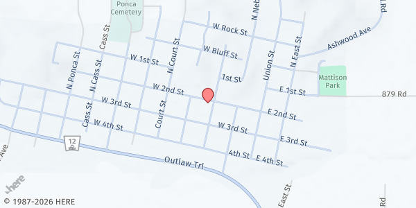 Map showing Christ The King Community Church at 121 N Iowa St, Ponca, NE