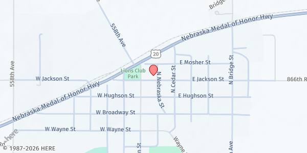 Map showing First United Methodist Church at 110 E Jackson St, Randolph, NE