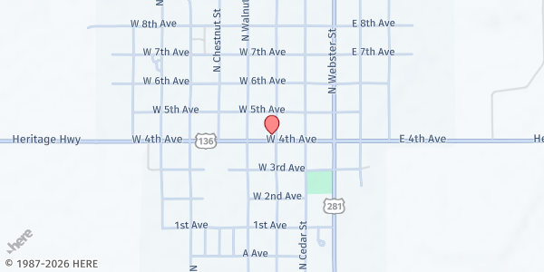 Map showing Sacred Heart of Jesus Catholic Church Red Cloud at 321 W 4th Ave, Red Cloud, NE