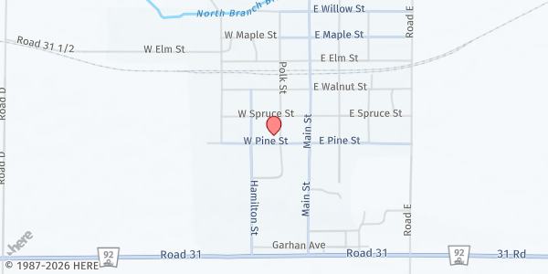 Map showing United Methodist Church at 200 W Pine St, Rising City, NE