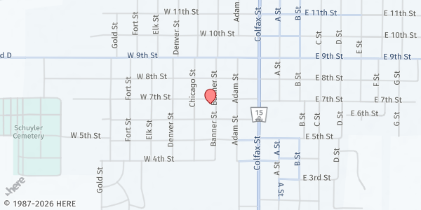 Map showing St Augustine's Church - of Divine Mercy Parish at 619 Banner St, Schuyler, NE