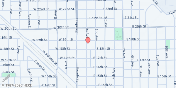 Map showing Potter's Wheel Ministries Admin Office & Community Store at 1815 1st Ave, Scottsbluff, NE