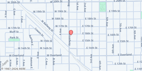 Map showing Scotts Bluff County Volunteer at 1517 Broadway Suite 106, Scottsbluff, NE