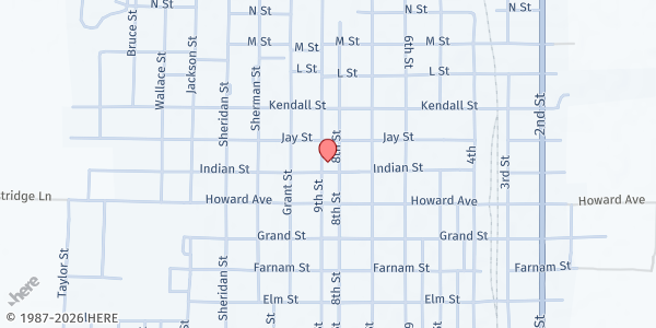 Map showing First Presbyterian Church at 816 Indian St, St Paul, NE