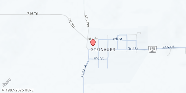 Map showing Food Bank Lincoln at Knights of Columbus Hall at 605 3rd Street, Steinauer, NE