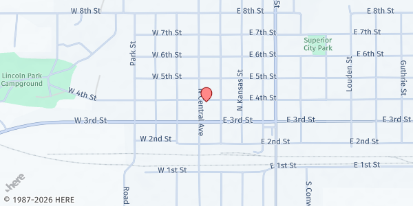 Map showing Community Action Partnership of Mid-Nebraska - Superior at 145 E 4th St, Superior, NE