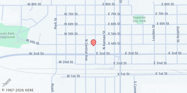 Map showing Nuckolls County Food Pantry at 145 East 4th St, Superior, NE