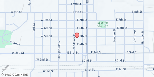 Map showing Superior First United Methodist Church at 448 N Kansas St, Superior, NE