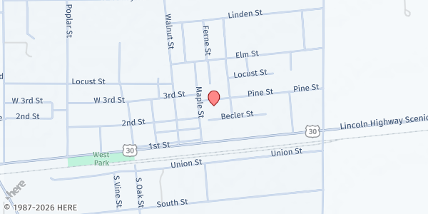 Map showing Sutherland United Methodist Church at 631 Pine St, Sutherland, NE