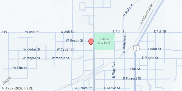Map showing Federated Church of Sutton at 407 N Saunders Ave, Sutton, NE