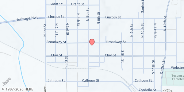 Map showing Family Health Services Inc. - Tecumseh at 509 Broadway St, Tecumseh, NE