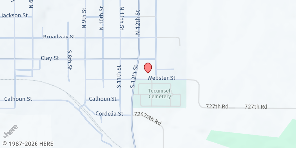 Map showing St John Lutheran Church at 1260 Webster St, Tecumseh, NE