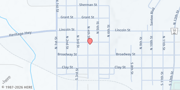 Map showing United Methodist Church at 190 N 4th St, Tecumseh, NE