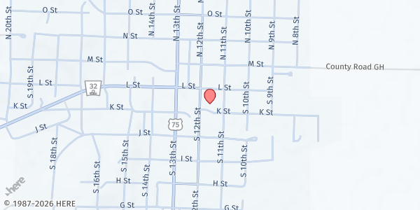 Map showing First Baptist Church at 1116 K St, Tekamah, NE