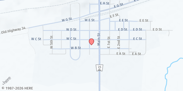 Map showing St James Catholic Church at 117 W B St, Trenton, NE