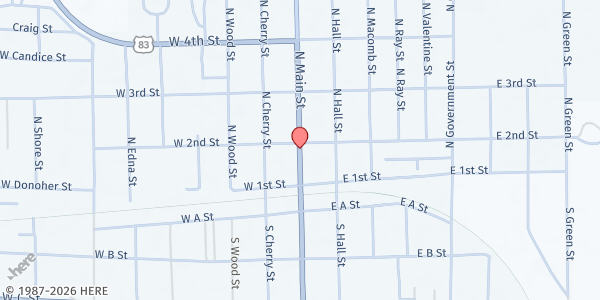Map showing Valentine Extra Helpings Food Pantry at 158 N Main St, Valentine, NE