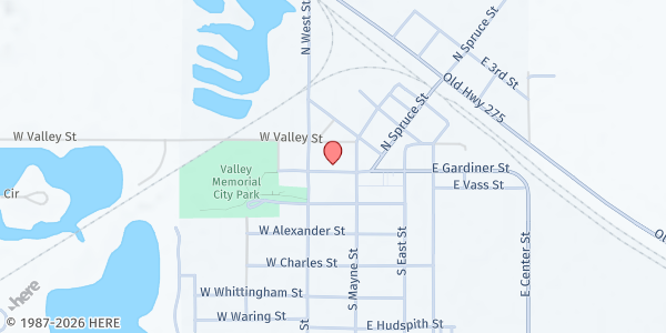 Map showing United Faith Community Church at 218 W Gardiner St, Valley, NE