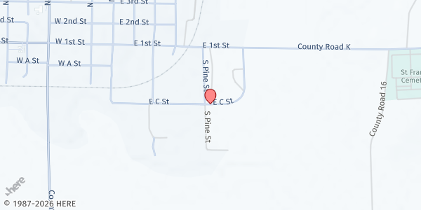 Map showing Food Bank Lincoln at Gayle Hattan Pavilion/Fairgrounds at 635 E C St, Wahoo, NE
