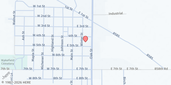 Map showing Salem Lutheran Church Food Pantry at 411 Winter St, Wakefield, NE