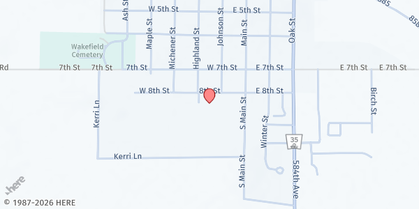 Map showing Wakefield Elementary School Mobile at 802 Highland St, Wakefield, NE