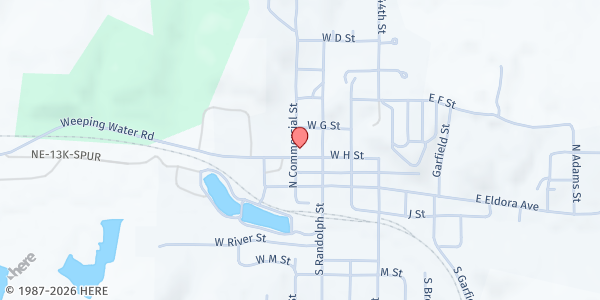 Map showing Christian Church at , Weeping Water, NE