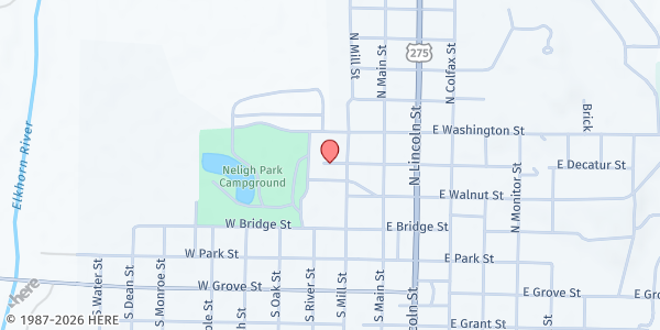 Map showing Nielsen Center at 200 Anna Stalp Ave, West Point, NE