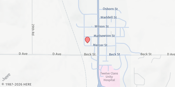 Map showing Jesus Our Savior Lutheran Church at 208 West Mercer Ave, Winnebago, NE