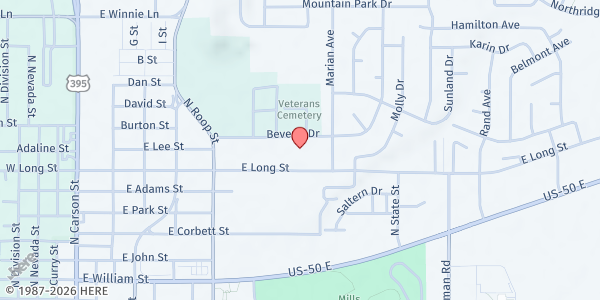 Map showing Autumn Village Apartments at 1101 Beverly Dr., Carson City, NV