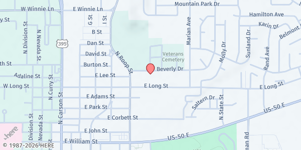 Map showing Carson City Senior Center at 911 Beverly Dr., Carson City, NV