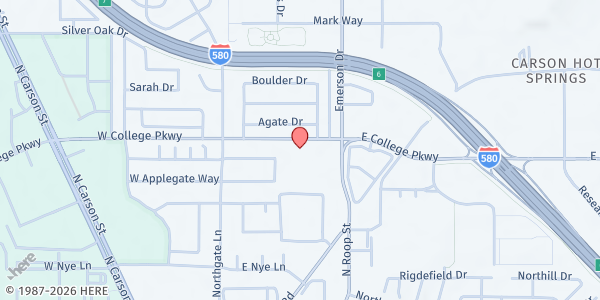 Map showing Carson City Seventh Day Adventist Church at 405 E. College Pkwy, Carson City, NV