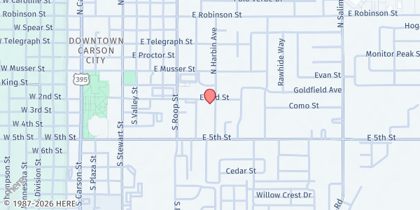 Map showing Salvation Army Carson City at 911 E. 2nd st, Carson City, NV