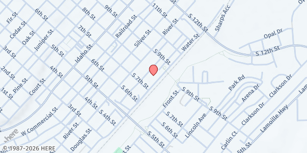 Map showing Elko F.I.S.H. Food Bank at 821 Water St, Elko, NV