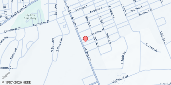 Map showing Ely Baptist Church at 701 Ave N, Ely, NV