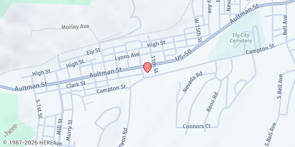 Map showing White Pine County Senior Center at 1000 Campton St., Ely, NV