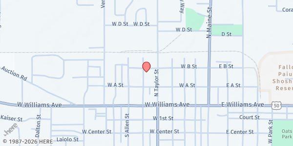 Map showing Churchill County Social Services at 485 West B St., Fallon, NV