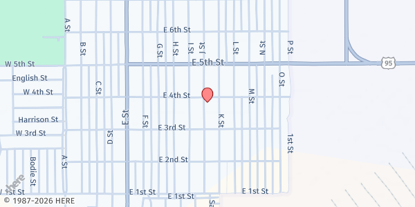 Map showing Assemblies of God Church-Oasis at 380 J St, Hawthorne, NV