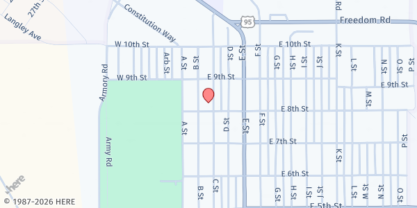 Map showing First Baptist Church at 817 C St, Hawthorne, NV