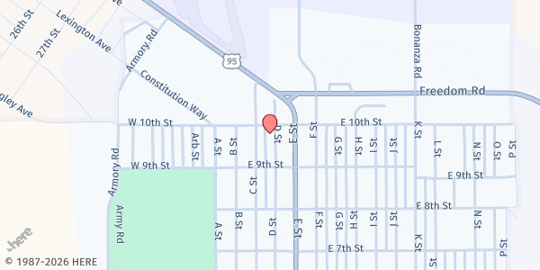 Map showing Macedonia Baptist Church at 991 D St, Hawthorne, NV