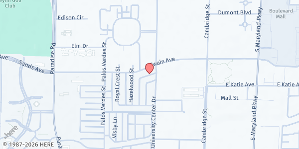 Map showing Balm of Gilead Global Ministries at 860 E Twain Ave., Las Vegas, NV