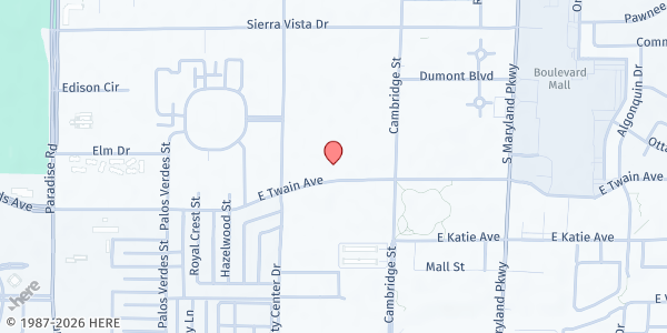 Map showing Balm of Gilead Global Ministries at 860 E. Twain Ave., Ste. #106, Las Vegas, NV