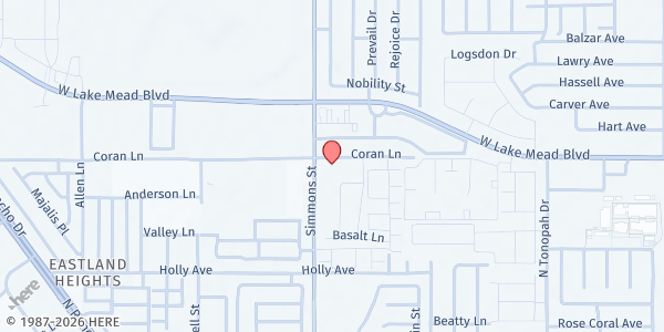 Map showing Bread of Life Ministries of His Glory at 2721 Coran Ln, Las Vegas, NV