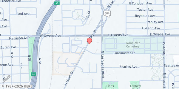 Map showing Catholic Charities Soup Kitchen - Food Distribution Center at 1502 N Main St, Las Vegas, NV
