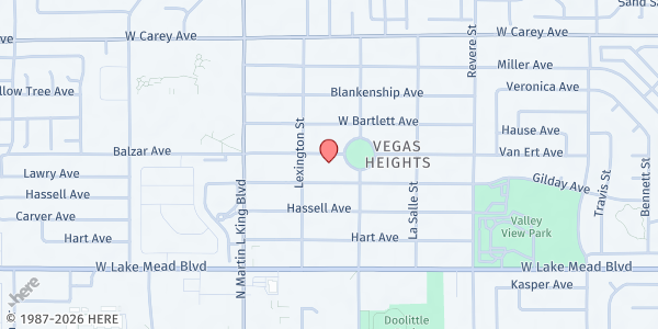 Map showing Covenant of Love (Seniors 60+) at 1213 Balzar Ave., Las Vegas, NV