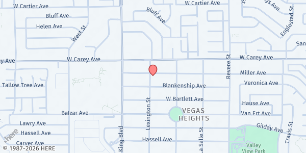 Map showing Deliverance Temple COGIC at 1285 Miller Ave., Las Vegas, NV