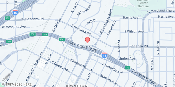 Map showing Dula Community Center at 451 E. Bonanza Rd., Las Vegas, NV