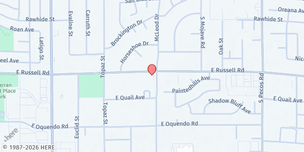Map showing Fountain of Hope AME Church at 2955 E. Russell Rd., Las Vegas, NV