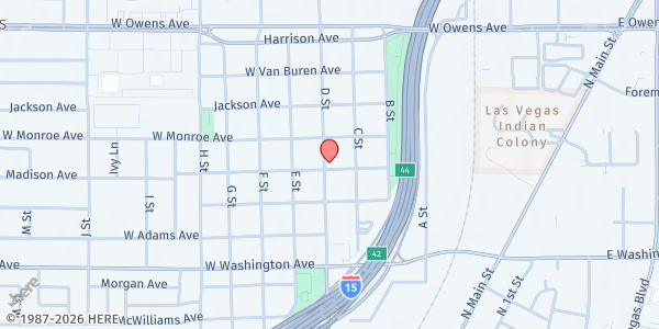 Map showing Fresh Start Baptist Church at 1200 D St., Las Vegas, NV