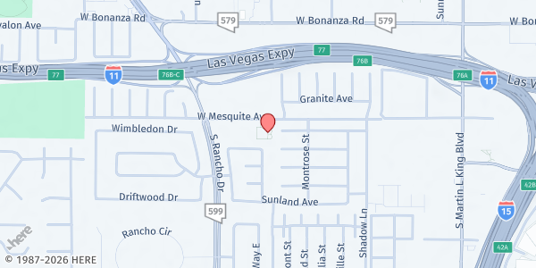 Map showing God's Groceries Food Ministry at First Christian Church at 101 S Rancho Dr., Las Vegas, NV