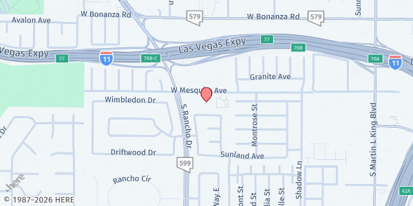 Map showing God's Groceries Food Ministry at 101 S. Rancho Dr., Las Vegas, NV